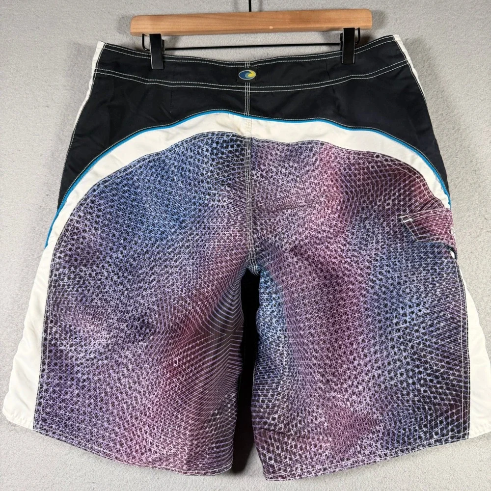 RS Surf Mens Board‎ Shorts Purple Blue Honeycomb Print Size 34 Cargo Pocket Swim